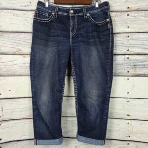 Silver Jeans Suki High Rise Capri Dark Wash 14